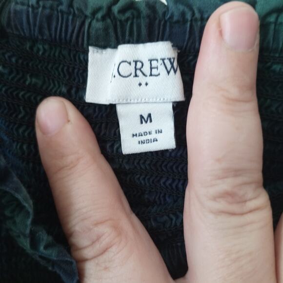 J Crew Tartan Plaid Smocked Womens MEDIUM Tiered $128 Dress Cotton Poplin - Picture 8 of 16